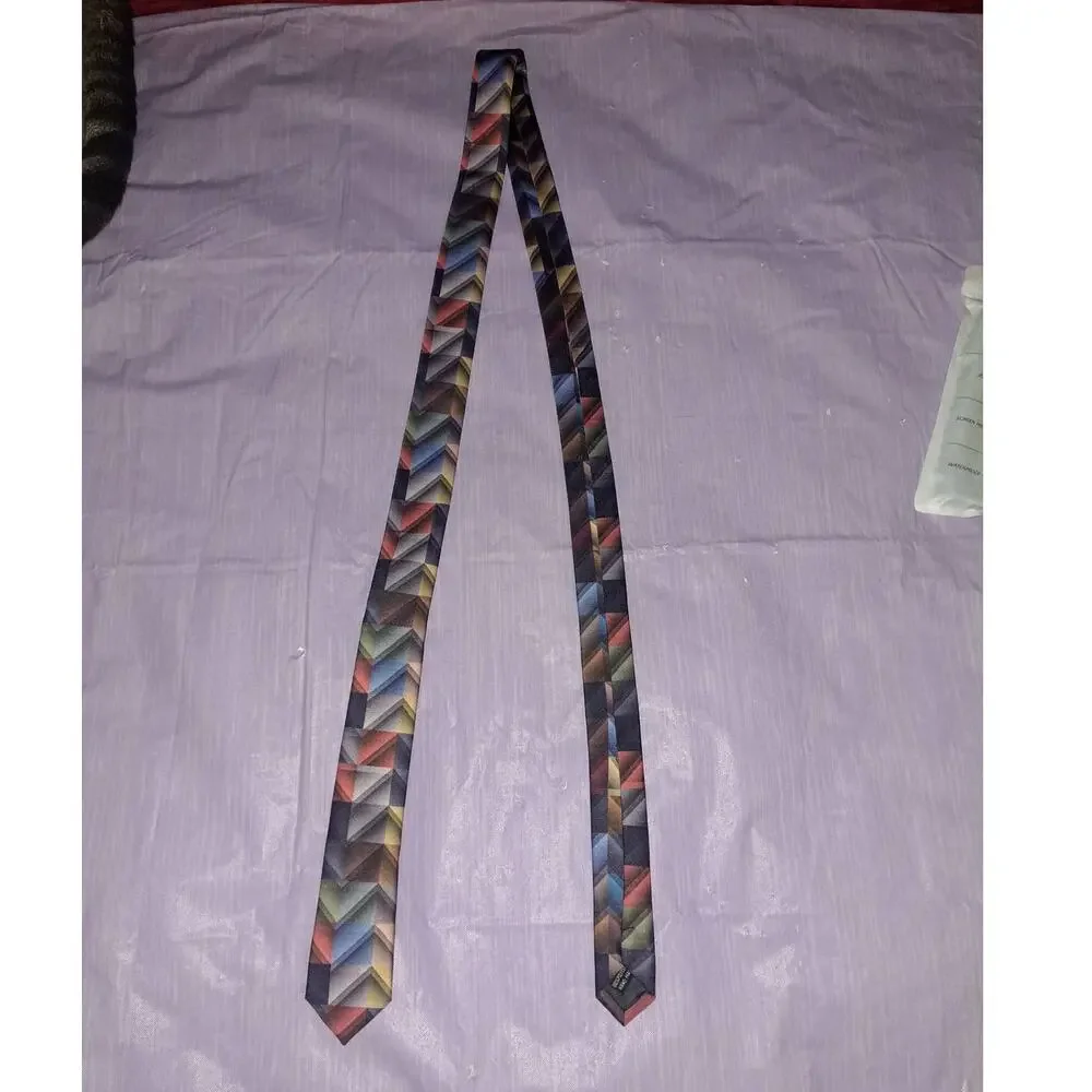 New Boys Geometric Zig Zag Satin Neck Tie Approximately 42